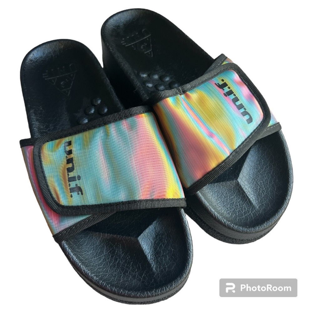 UNIF Holographic ESP Slides platform Rainbow sandals size 7 new without box